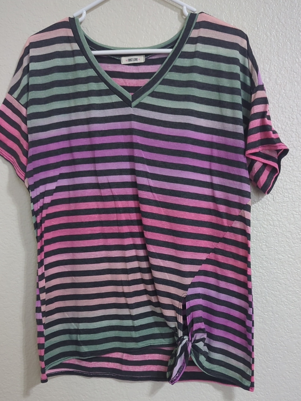 First Love Multicolor Striped V-Neck Short Sleeve Tee
